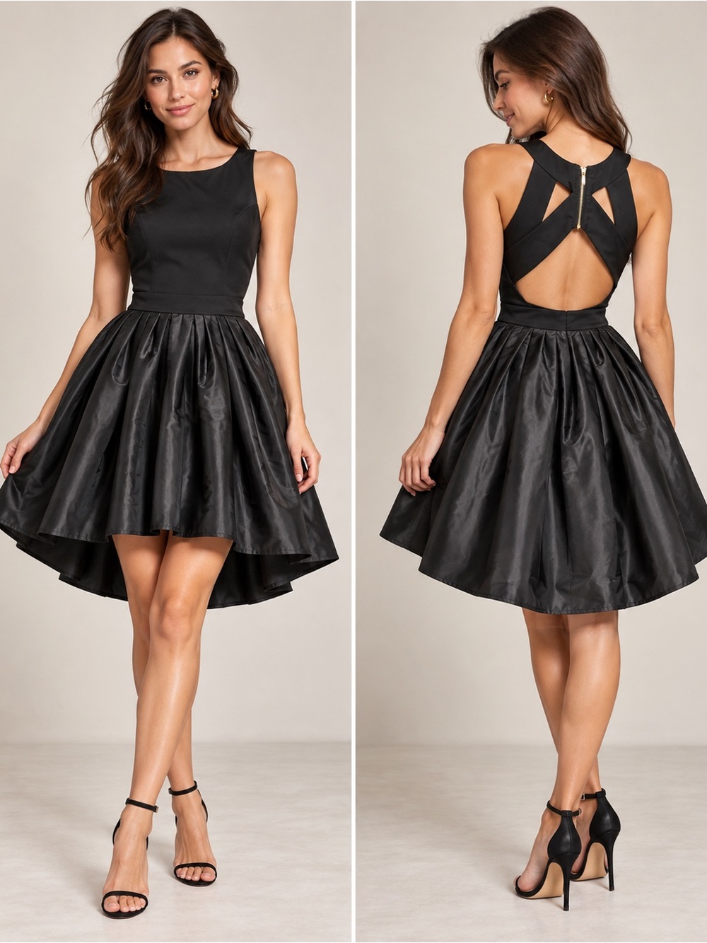 Windsor Dress Womens Size L Black Fit & Flare Hi-Low Sleeveless Cocktail